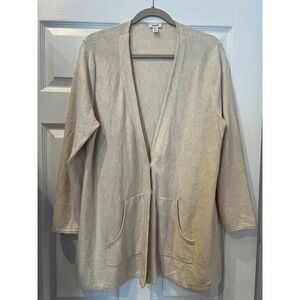 Pure Jill Cardigan Sweater Cotton Cashmere Oatmeal Cream Longline Minimalist